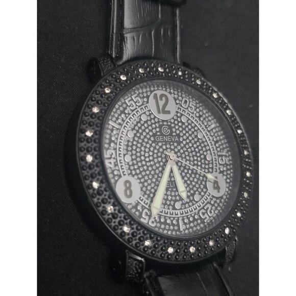 52.8mm black crystal bezel Fashion Analog Quartz watch w/faux Leather Band main image 6